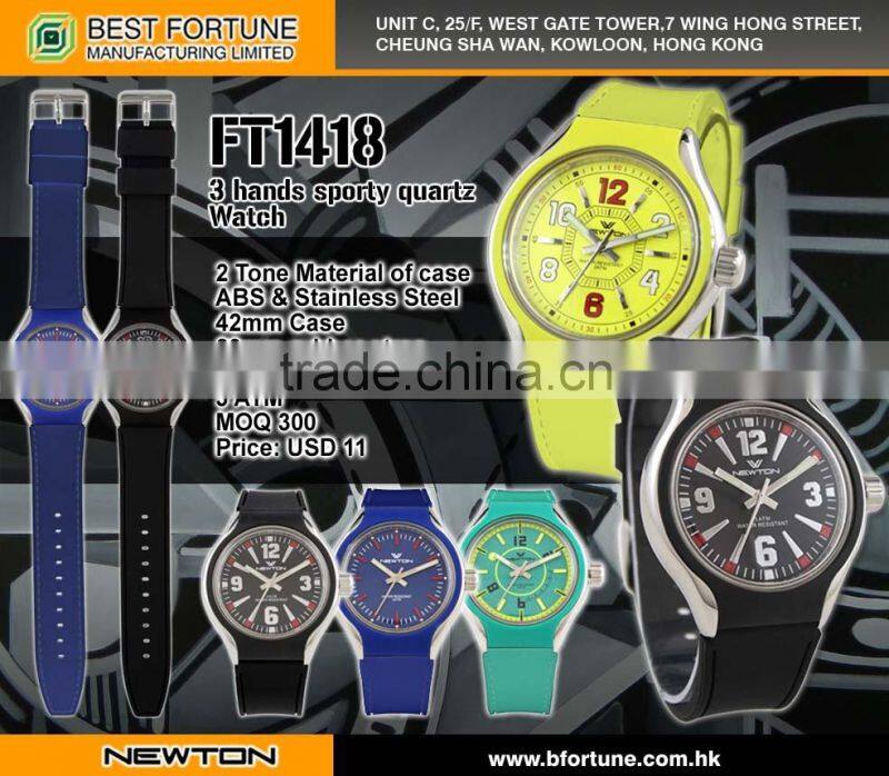 FT1418_BL Men promotional young rubber strap three hands trendy quartz movement wristwatch