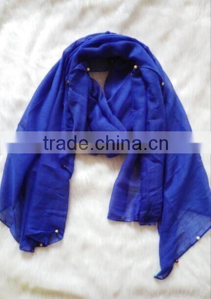 Hot Selling Self-made Plain Hijab Shawl Women Colorful Pearl Scarf