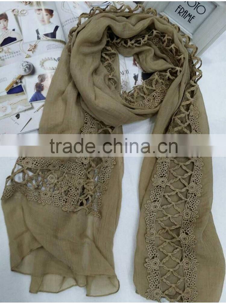 2016 Newest Fashion Casual Hollow Out Embroidery Lace Scarf Women Hijab
