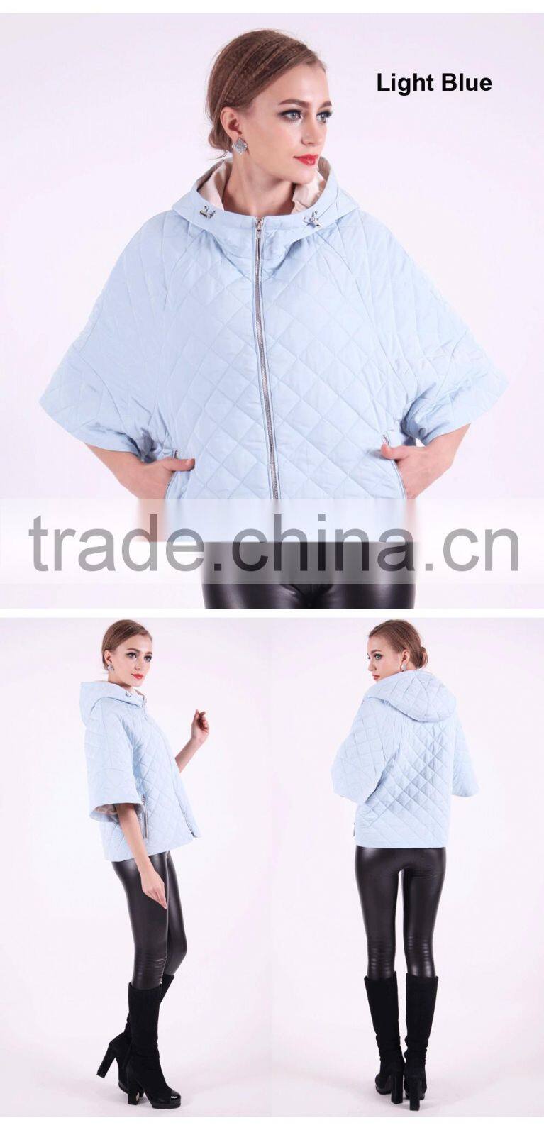 New Product 2016 Factory Price Polyester Cotton Fabric Spring Short Bat Coat Women With Hat