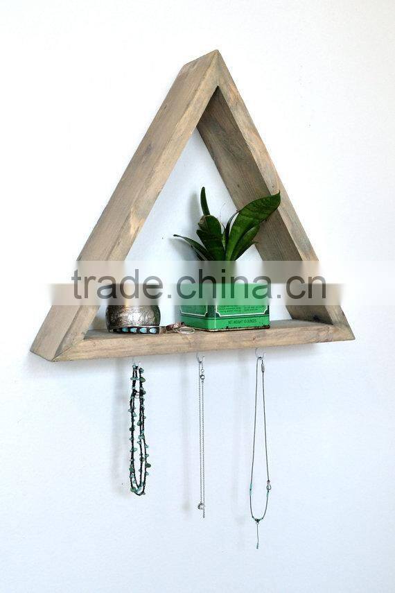 Shabby chic triangle wooden wall diy storage shelf with hooks
