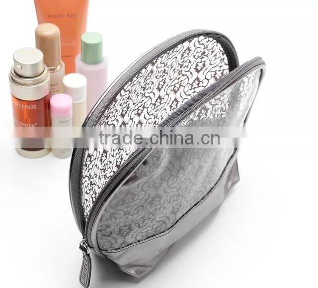 Personalized High quality Newest half moon lace printing transparent PVC makeup bag