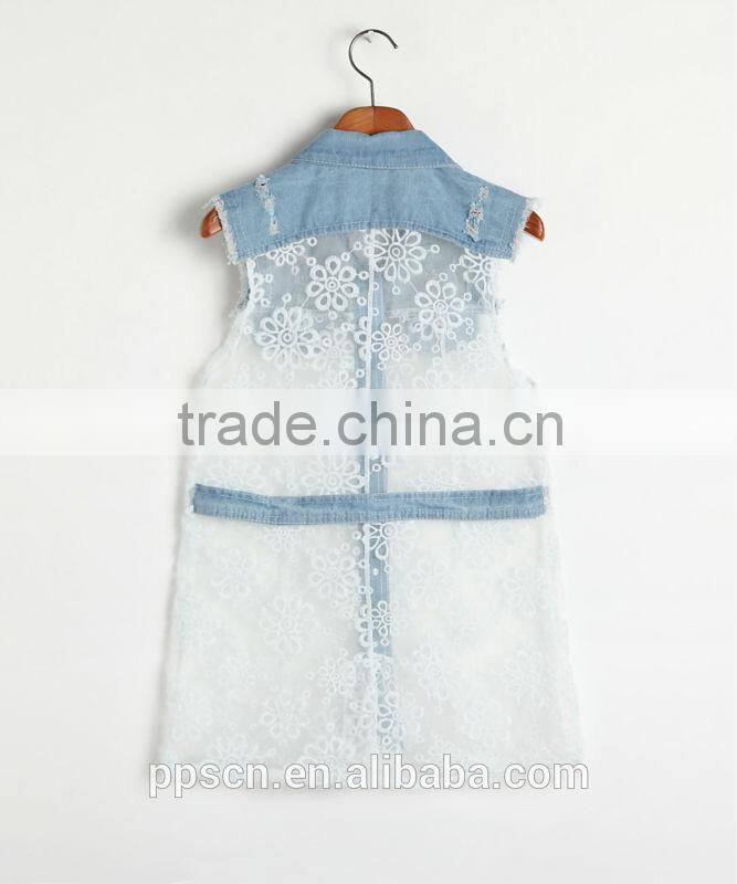 Fashion jean lace sleeveless shirt, denim shirt