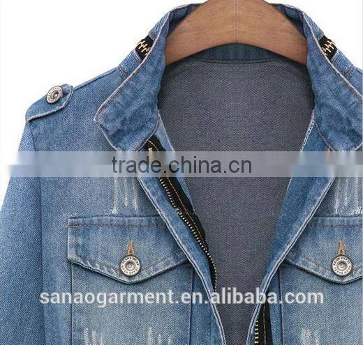 women's water wash all-match denim long-sleeve slim outerwear denim top