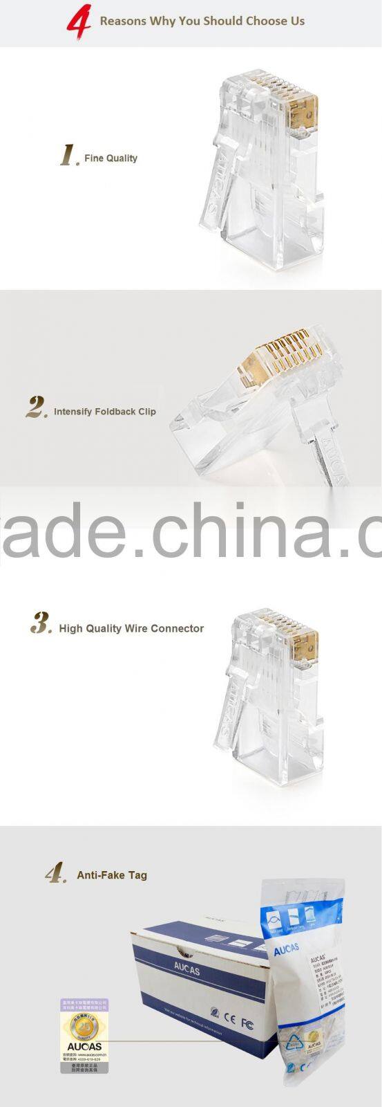 High Quality Cat5e Cat6 Cat7 RJ45 Connector For Stranded Solid Network Cable 8P8C Gold Plated RJ45
