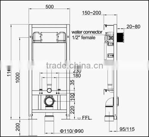 Pneumatic Concealed Cistern for Wall Hung Toilet with WRAS Approval