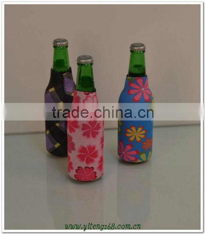 Zipper neoprene bottle cover with heat trandfer printing