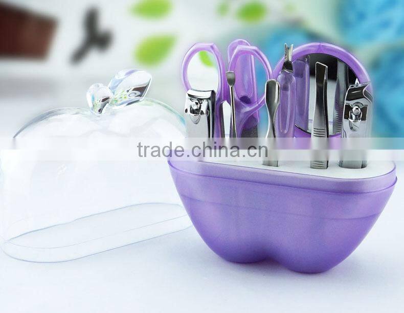 2016 wholesale cheap promotion gift 9pcs/set apple shape manicure set