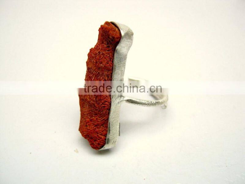 Raw Sponge Coral Natural Gemstones Ring, Matt Finish Adjustable Rings, 925 Solid Sterling Silver Coral Rings