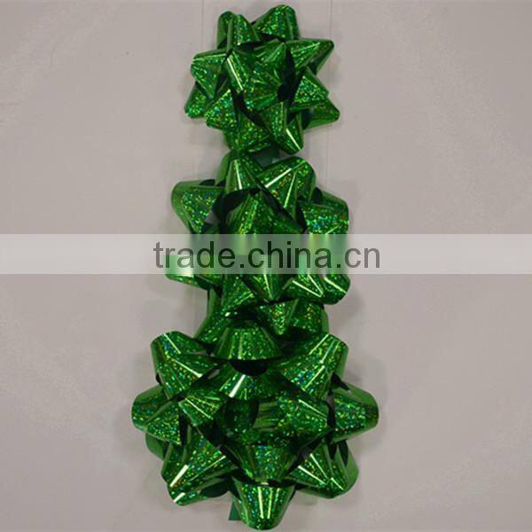 Twinkling Green Holographic Star Gift Bow,Laser Curly Ribbon Bow