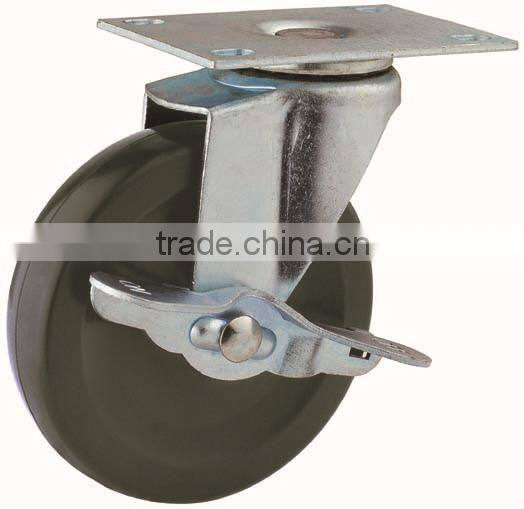 13 Double Ball Raceway Top Plate Swivel Hard Rubber Caster with Side Brake