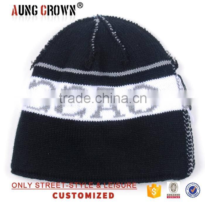 Custom acrylic cuff beanie knitted hat with custom patch