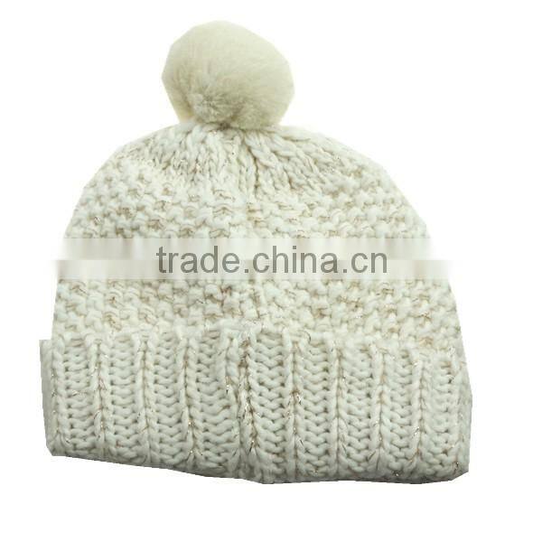 Free sample offer white color cute style acrylic Beanies with silver line