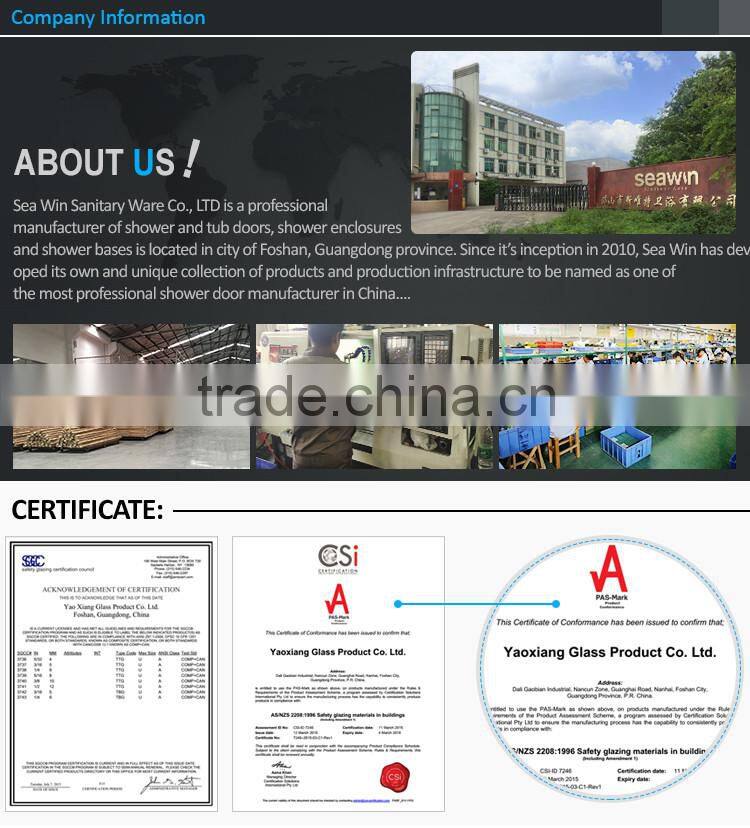 2016 Fashion Bathroom Stainless Steel Adjust Frameless 8mm Tempered Glass Sliding Shower Door