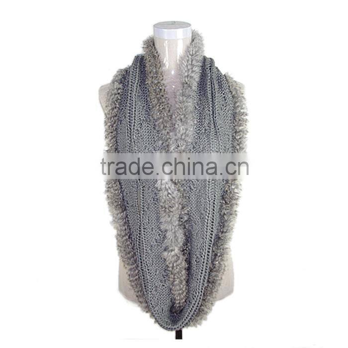 Women rabbit fur wrap knitting fur wrap/fur scarf KZ140031