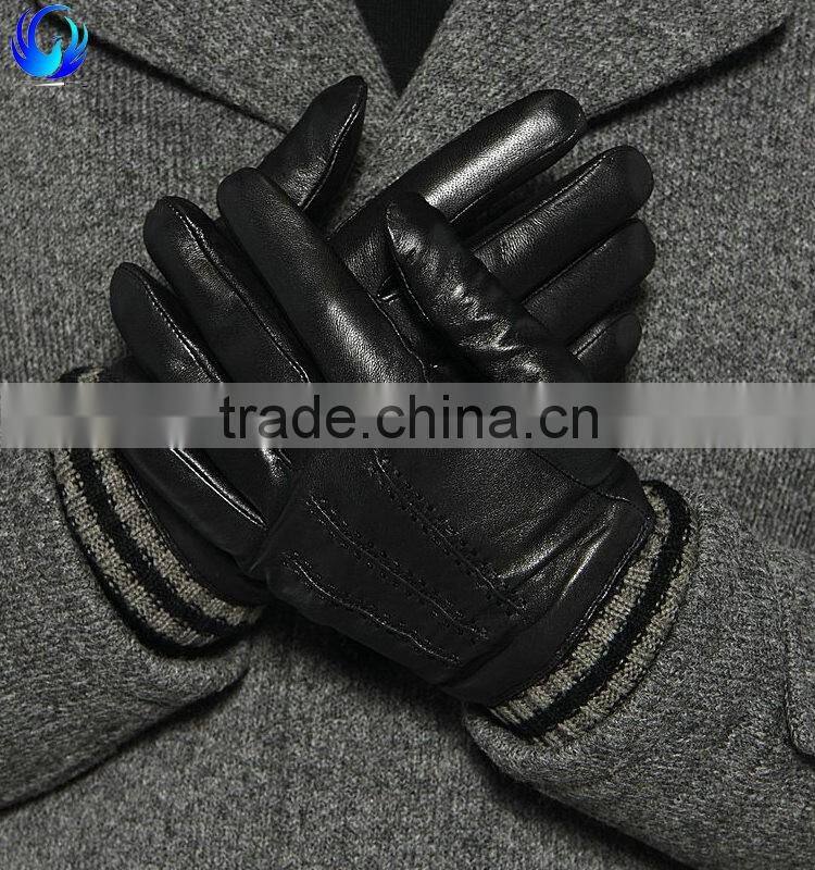 Classic fashion winter warm mens cashmere lined goatskin leather gloves with great price