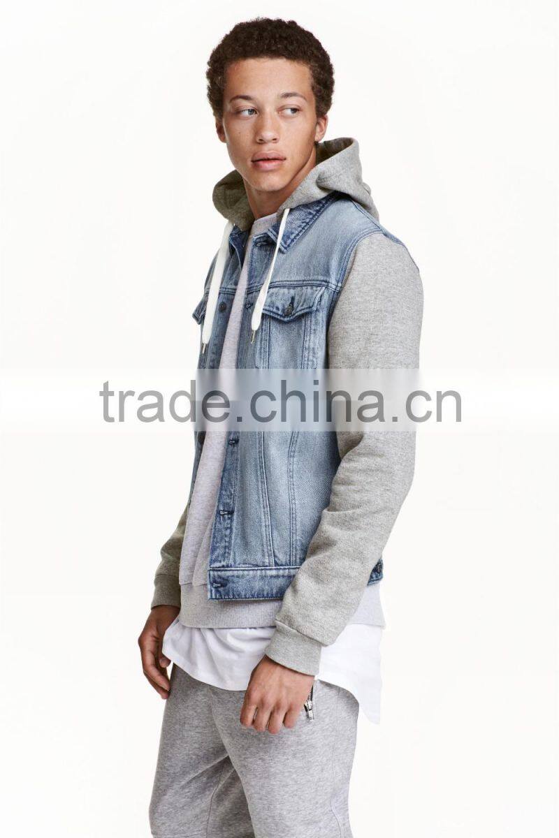 Oem low MOQ high quality white drawstripe cotton denim tone fashion men wholesale plain hoodie jackets