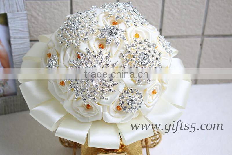 Luxurious White Satin Pearls Jewel Bouquet Bridal Bouquet Bridesmaid Bouquet
