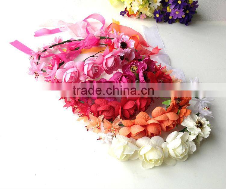 Fashion Mary Girl Flower Garland 100% handmade Pink Rose head ornament Hawaii wreaths