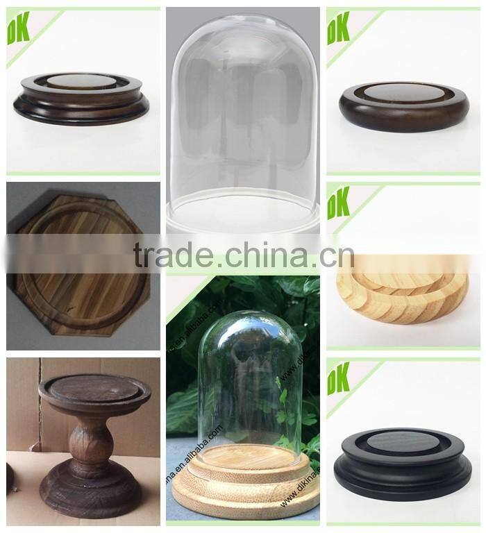 >_<High borosilicate Custom dome jar with wooden tray, cupcake stand covers, Cloche Cheese base Decorative Glass Terrarium Cover