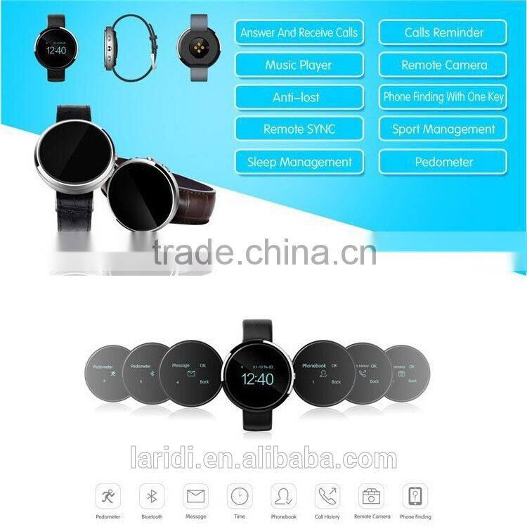 2015 New arrived bluetooth and leather smartwatch D360 smart watch for mobile phone with ios and android