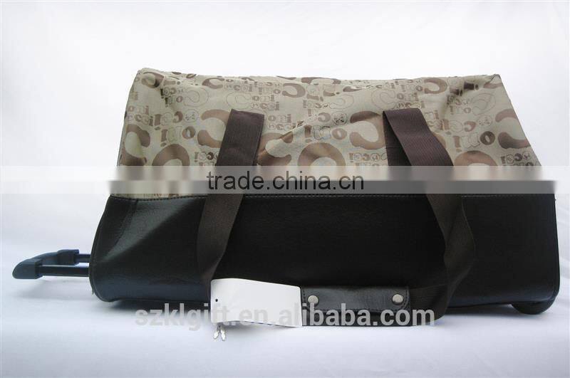 Plastic shoulder bag on wheels made in China