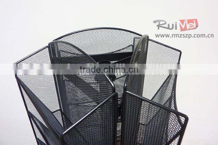 8-tier rotating black metal magazine rack