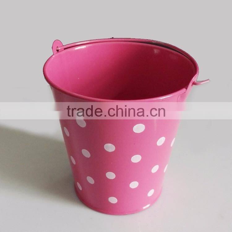 factory green decorative metal bucket with polka dots in china