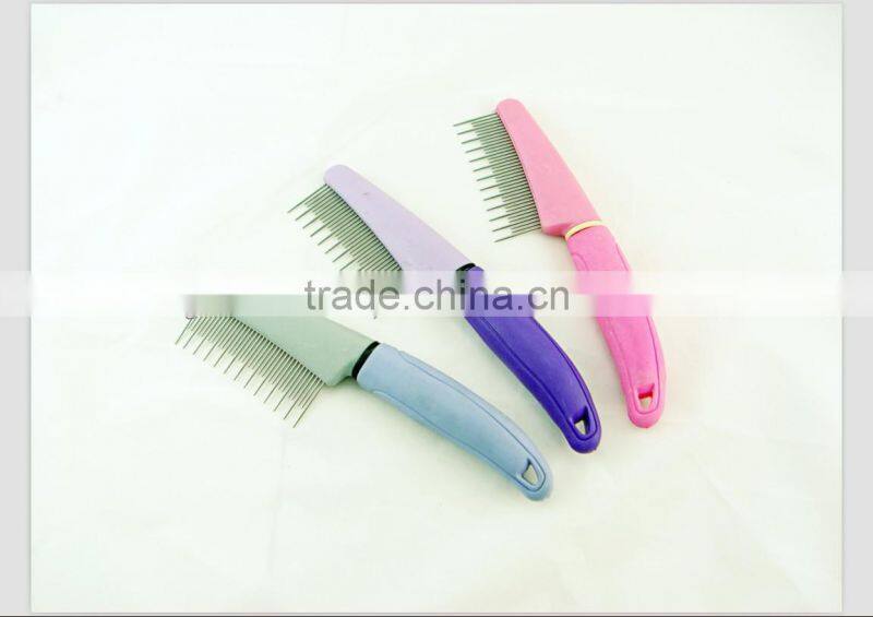 pet bath brush in plastic handle and stainless steel pin