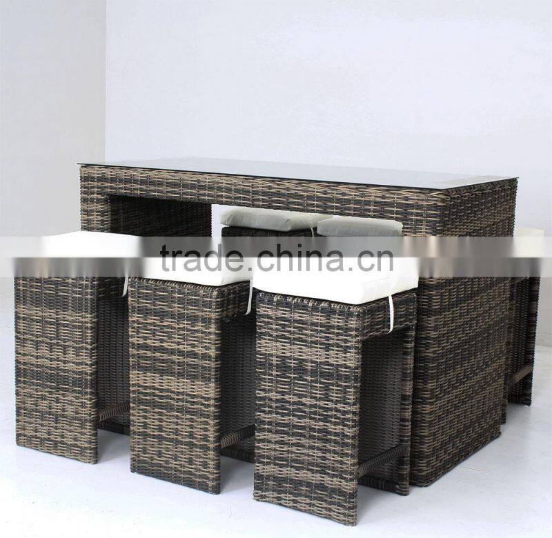 2016 Classic Style Rattan Bar Outdoor Table With Tall Foots Chair