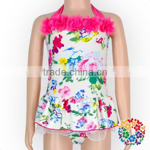 2017 wholesale summer floral baby girls one piece off shoulder swimsuit