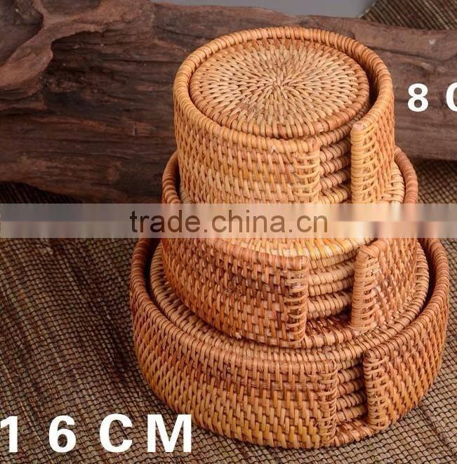 Handmade rattan cup holder / set of 6 rattan coasters made in Vietnam