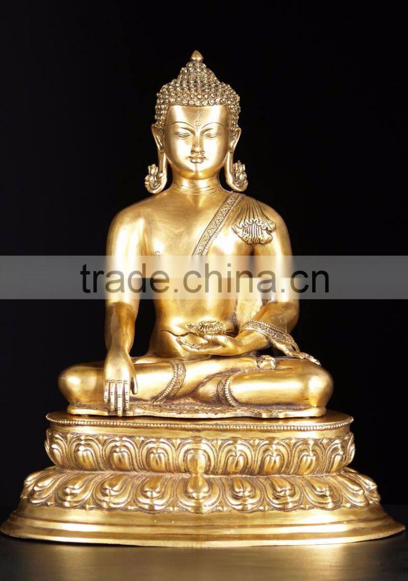 Antique golden life size thai bronze buddha statue