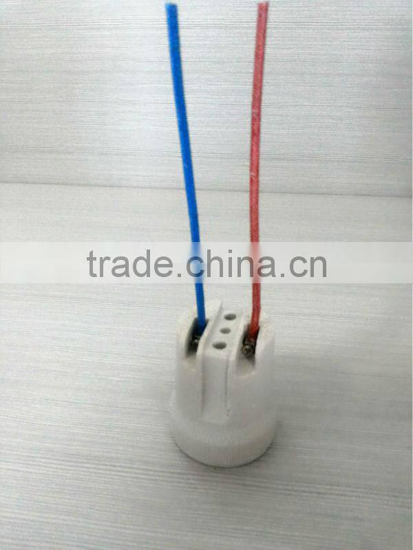 F519 E27 ceramic lamp holder with red and blue silicon wire