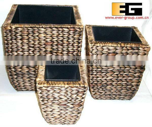 round shape water hyacinth weaving garden planter/vase with zinc