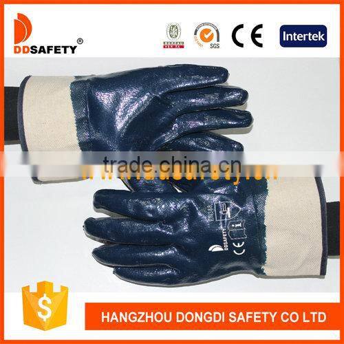 DDSAFETY Bule Color Industrial Cotton Jersey Nitrile Coated Glove With Safety Cuff