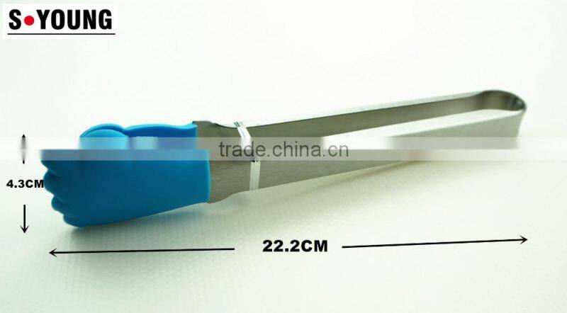14026 Hand Shape Silicone Kitchen and Barbecue Grill Tongs Cooking Stainless Steel Handle Food Tong