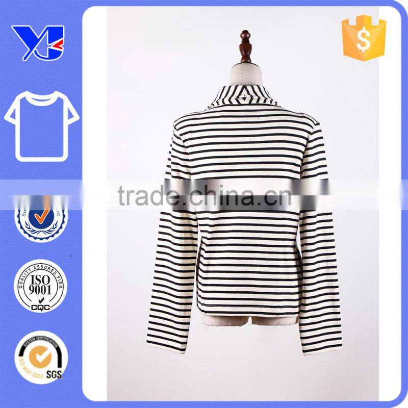 Fall coat wide yoke functional warp front zipper zebra stripes coat