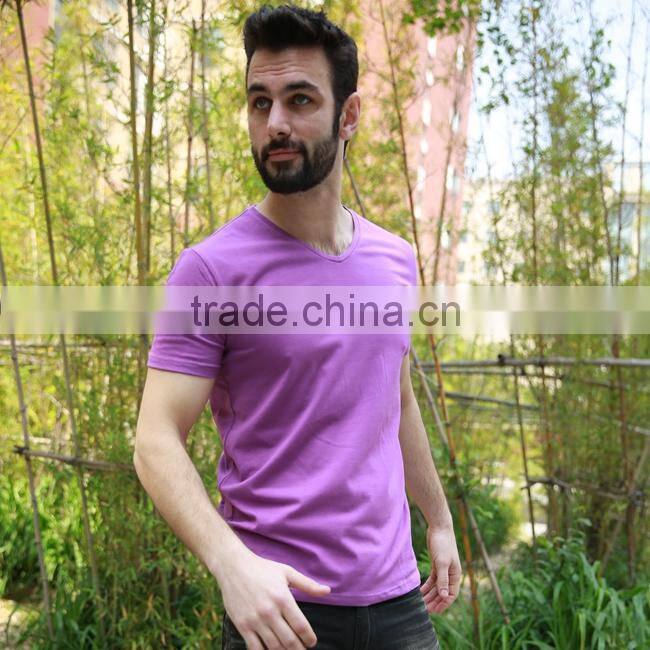 new design short sleeve v-neck collar printing cotton t-shirt