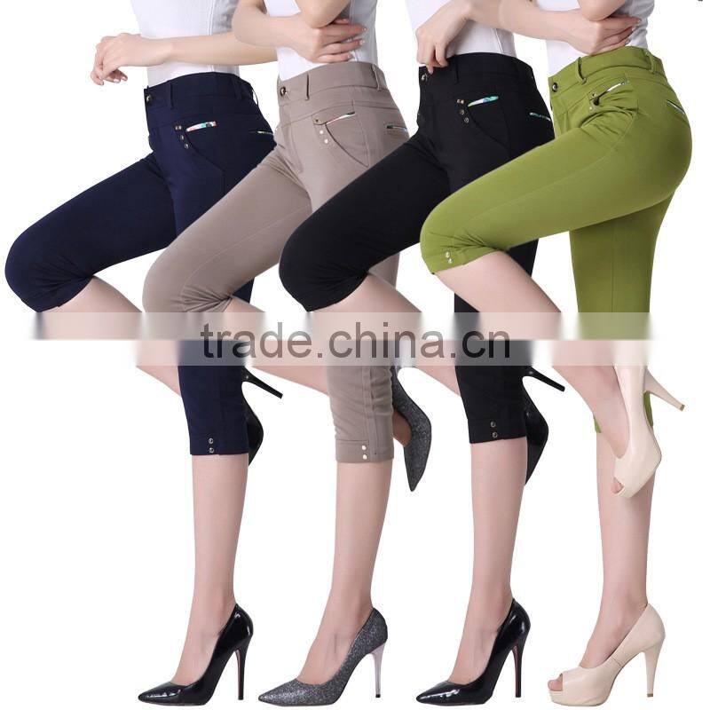 New design casual pants with half length ,ladies crop pants wholesale