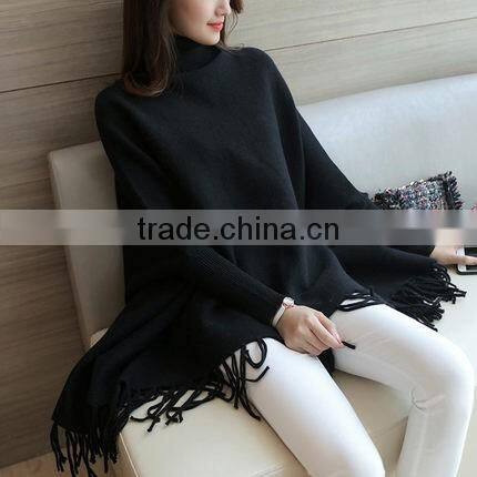 2016 korea knitwear sweater new design poncho cloak sweater with tassels
