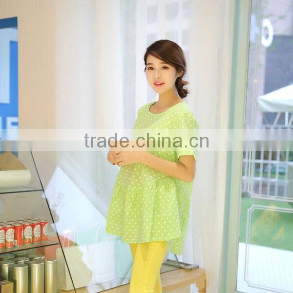 2014 Maternity summer green dress pregnant dress polka dot dress
