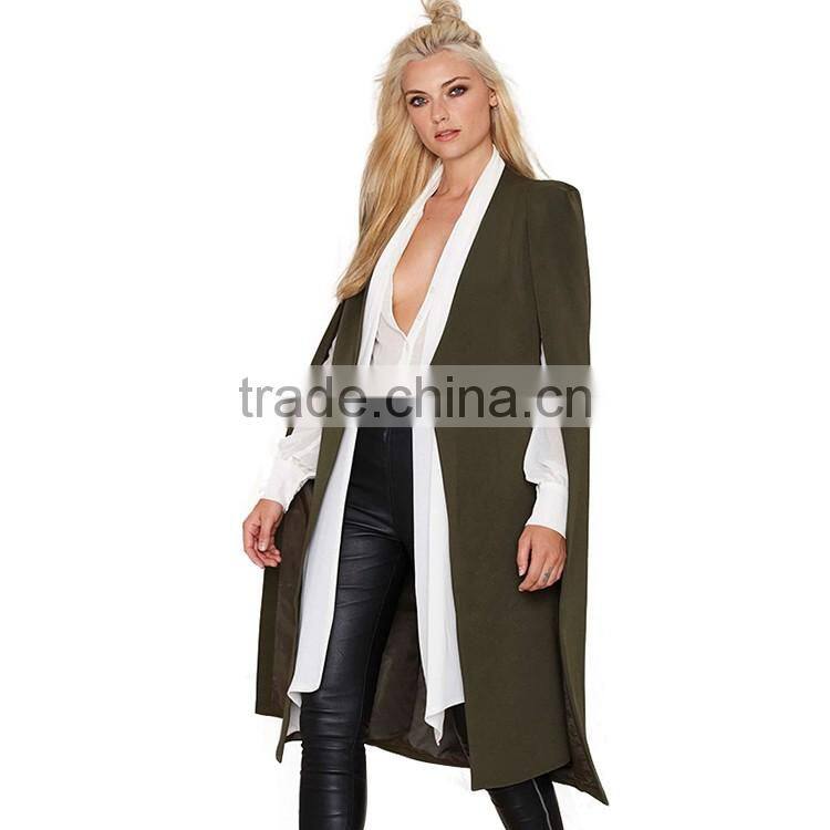 HAODUOYI Women Longline Buttonless Open Stitch Cloak Trench Blazer Poncho Coat
