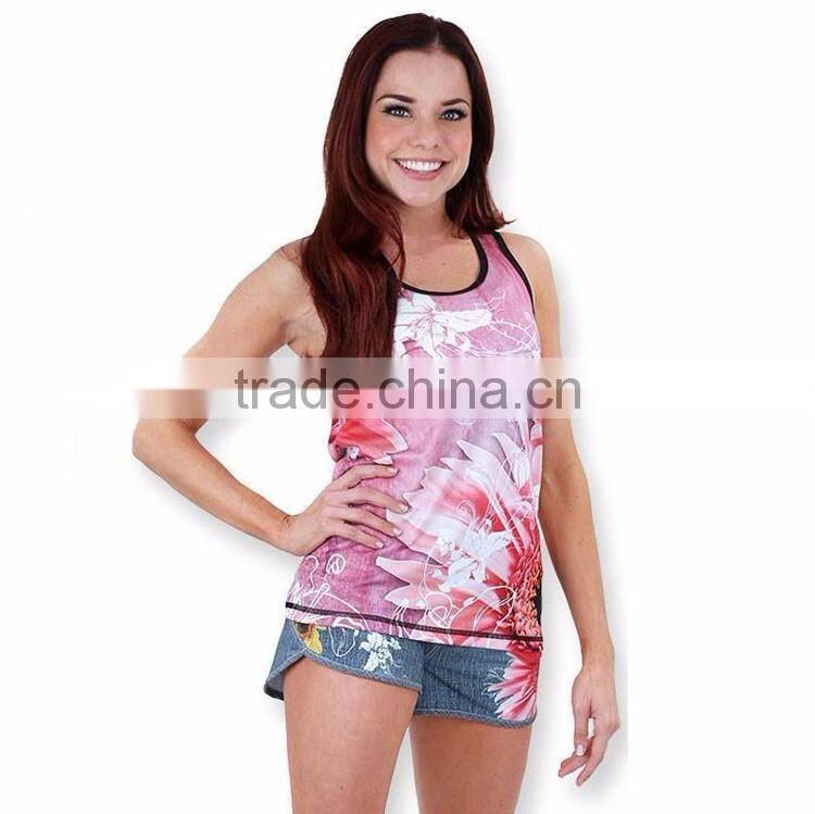 Wholesale Custom sublimation printing dry fit coolmax flower singlets women's running vest