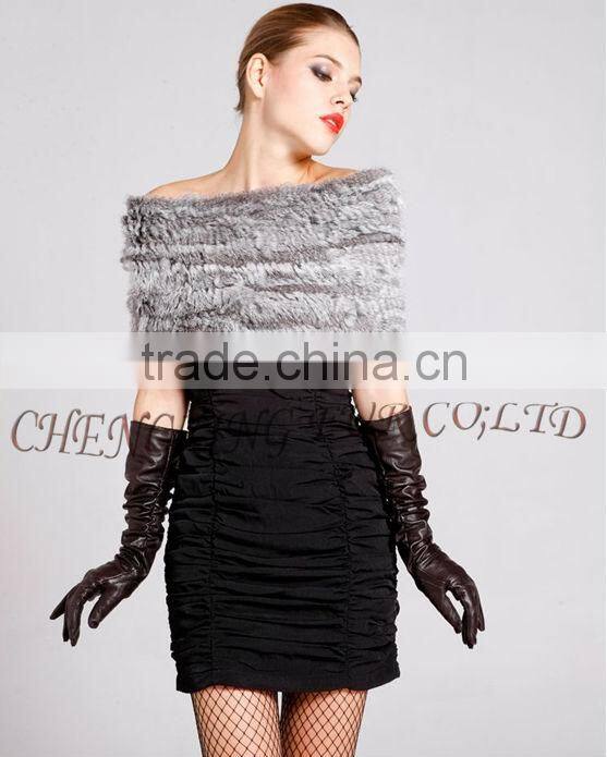 CX-B-26C Genuin Rabbit Fur Knitted Fashion Scarf