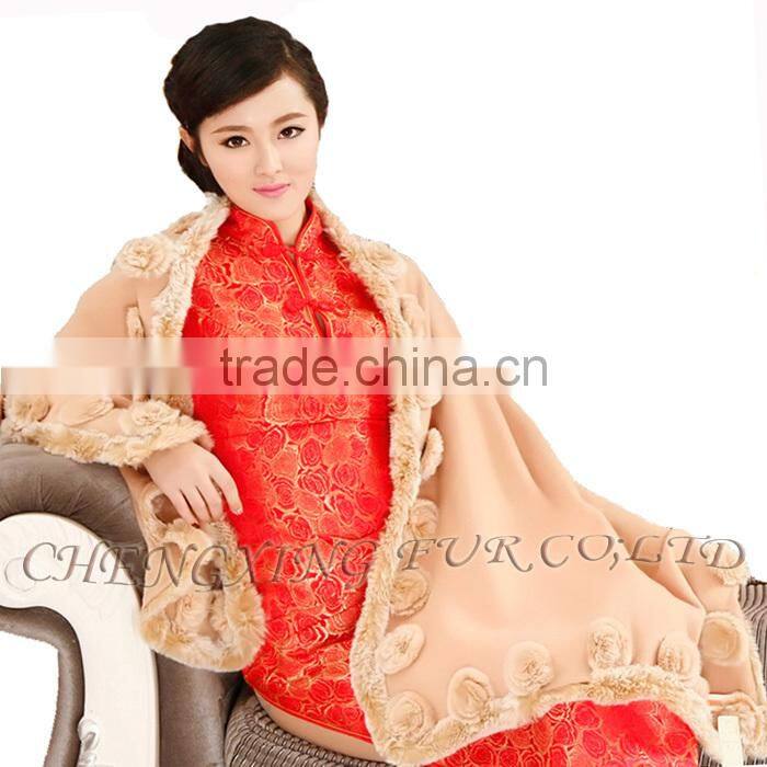 CX-B-P-40C Women Fashion Cashmere Pashmina Shawl With Fur