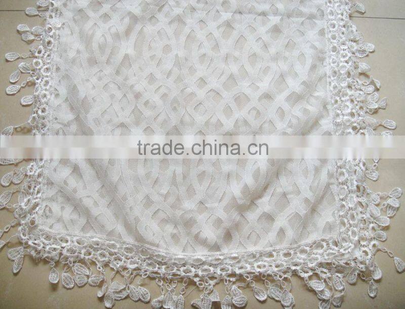 Fashion 100%cotton popular lady geometrical cotton white lace scarf