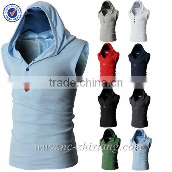 2017 Fashion Mens Sleeveless Hoodie with placket