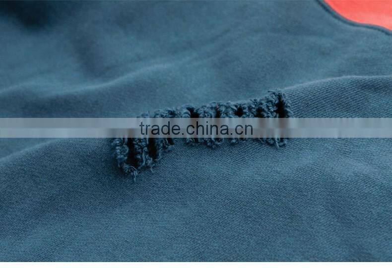 China Suppliers New Custom Fashion Men Contrast Two Color Pullover Oversized Distressed Hoodie with embroidered logo
