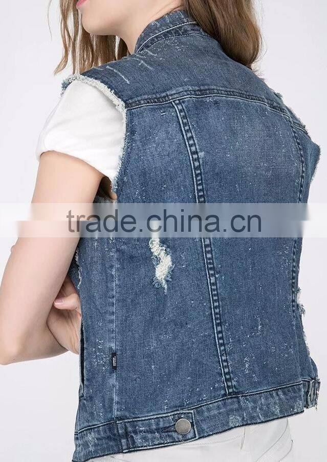 Runwaylover EY1065C Hot Sale 2017 Ladies Fashion Sleeveless Denim Jackets